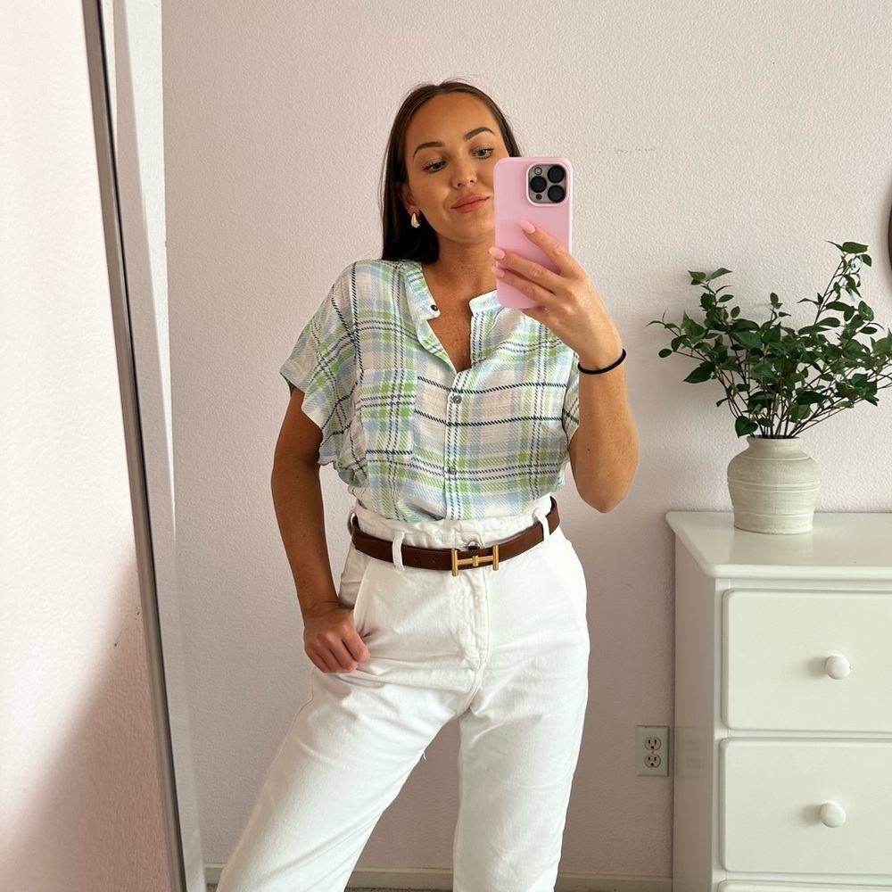 Olivaceous Button Up Tie Front Top M - Picture 3 of 7